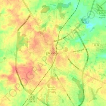 Топографическая карта Statesboro, высота, рельеф