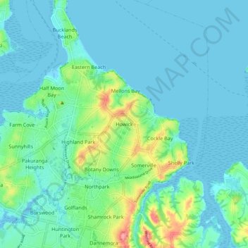 Топографическая карта Howick, высота, рельеф