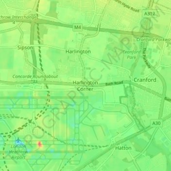 Топографическая карта Harlington Corner, высота, рельеф