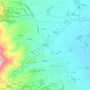 Топографическая карта Villaretto, высота, рельеф