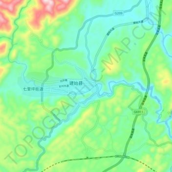 Топографическая карта 业州镇, высота, рельеф