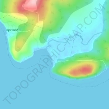 Топографическая карта Тнейвах, высота, рельеф