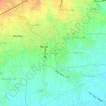Топографическая карта Gadungan, высота, рельеф