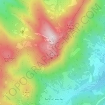 Топографическая карта Коба-Кая, высота, рельеф