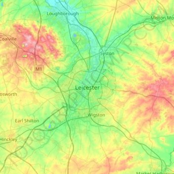 Топографическая карта Leicester, высота, рельеф