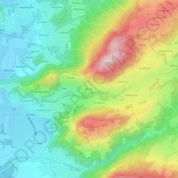 Топографическая карта Brunn, высота, рельеф