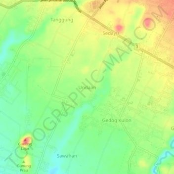 Топографическая карта Undaan, высота, рельеф