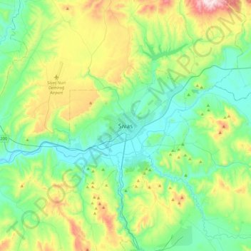 Топографическая карта Sivas, высота, рельеф