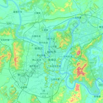 Топографическая карта Liuzhou, высота, рельеф