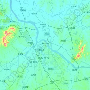 Топографическая карта Fuzhou, высота, рельеф