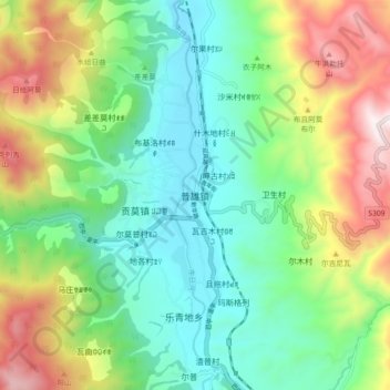 Топографическая карта 普雄镇, высота, рельеф