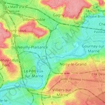 Топографическая карта Neuilly-sur-Marne, высота, рельеф