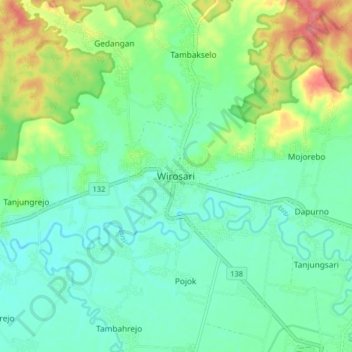 Топографическая карта Wirosari, высота, рельеф