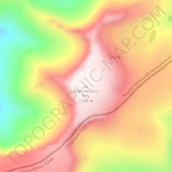 Топографическая карта Харнаурды-Кеу, высота, рельеф