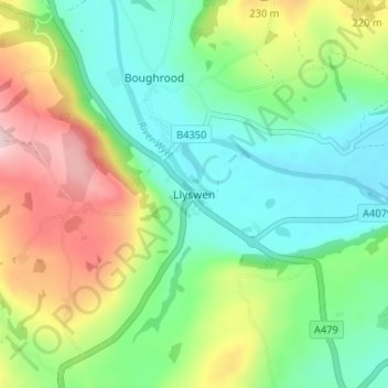 Топографическая карта Llyswen, высота, рельеф