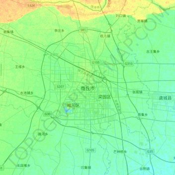 Топографическая карта Shangqiu, высота, рельеф