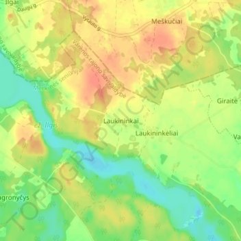 Топографическая карта Laukininkai, высота, рельеф