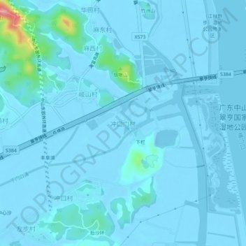 Топографическая карта 冲口门村, высота, рельеф