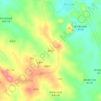 Топографическая карта 茅地村, высота, рельеф