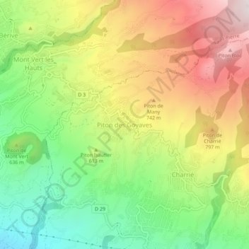 Топографическая карта Piton des Goyaves, высота, рельеф