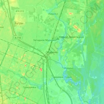 Топографическая карта Мурино, высота, рельеф
