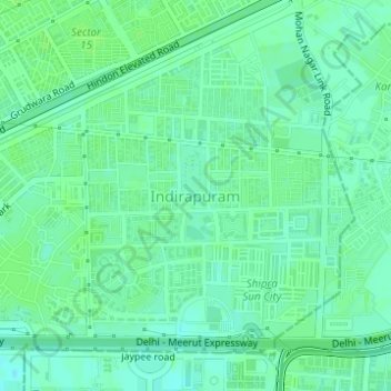 Топографическая карта Indirapuram, высота, рельеф