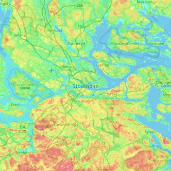 Топографическая карта Стокгольм, высота, рельеф