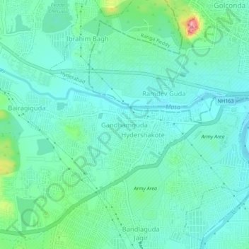 Топографическая карта Gandhamguda, высота, рельеф