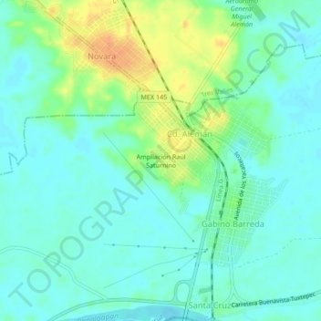Топографическая карта Ampliación Raúl Saturnino, высота, рельеф
