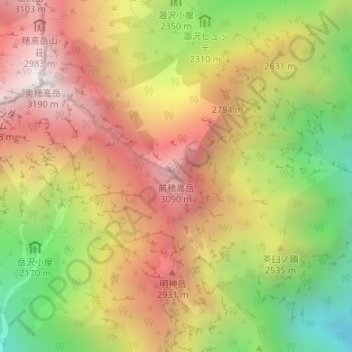 Топографическая карта 前穂高岳, высота, рельеф