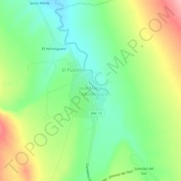 Топографическая карта Jose Maria Morelos, высота, рельеф