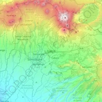 Топографическая карта Izalco, высота, рельеф