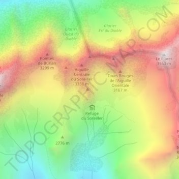 Топографическая карта Aiguille Dibona, высота, рельеф