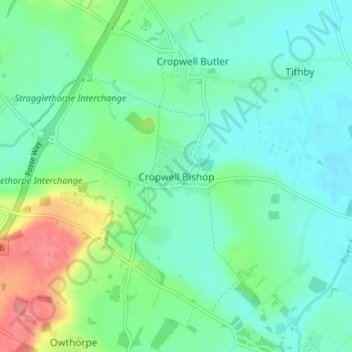 Топографическая карта Cropwell Bishop, высота, рельеф