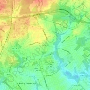 Топографическая карта Ewingville, высота, рельеф