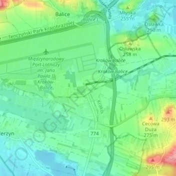 Топографическая карта Werychów, высота, рельеф