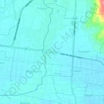 Топографическая карта Bendungan, высота, рельеф