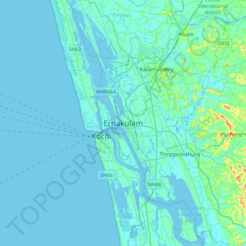 Топографическая карта Ernakulam, высота, рельеф