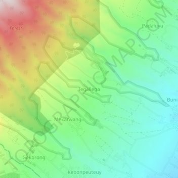 Топографическая карта Tegallega, высота, рельеф