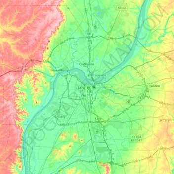 Топографическая карта Louisville, высота, рельеф