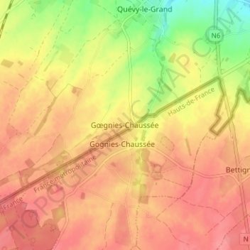 Топографическая карта Gœgnies-Chaussée, высота, рельеф