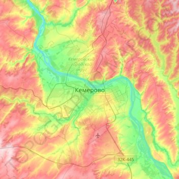 Топографическая карта Кемерово, высота, рельеф