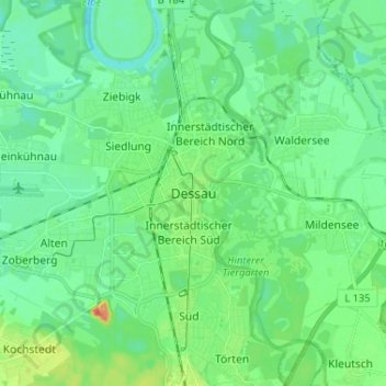 Топографическая карта Dessau, высота, рельеф