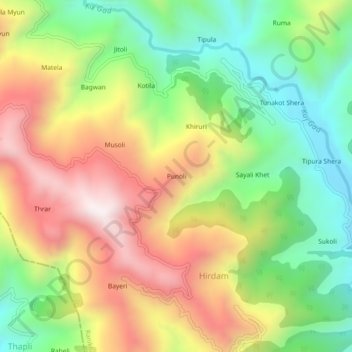 Топографическая карта Punoli, высота, рельеф