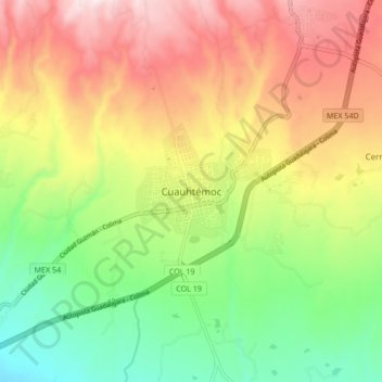 Топографическая карта Cuauhtémoc, высота, рельеф