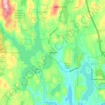 Топографическая карта Carmel, высота, рельеф