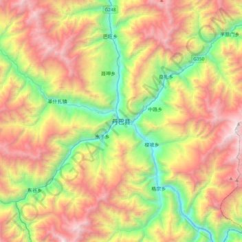 Топографическая карта 丹巴县, высота, рельеф