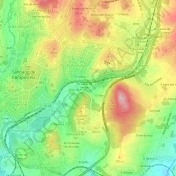 Топографическая карта A Ponte do Viso, высота, рельеф
