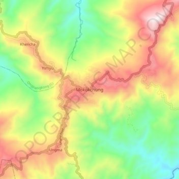 Топографическая карта Mokokchung, высота, рельеф