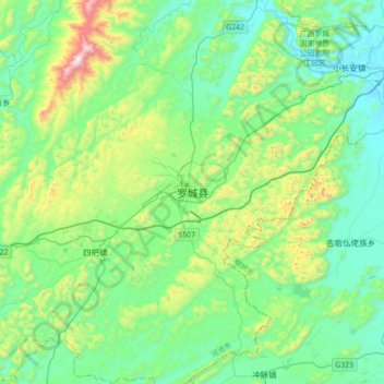 Топографическая карта 罗城县, высота, рельеф